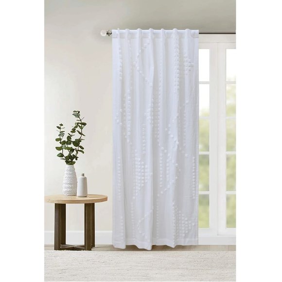 2 WHITE Wild Sage Tufted Triangle 108" L x 50" W Rod Pocket Window Curtains - Picture 4 of 5